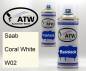 Preview: Saab, Coral White, W02: 400ml Sprühdose + 400ml Klarlack - Set, von ATW Autoteile West.